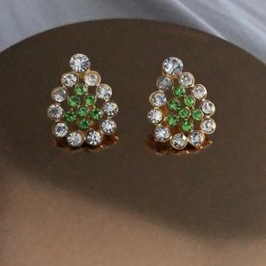 Teardrop Green and Clear Stone Earrings
